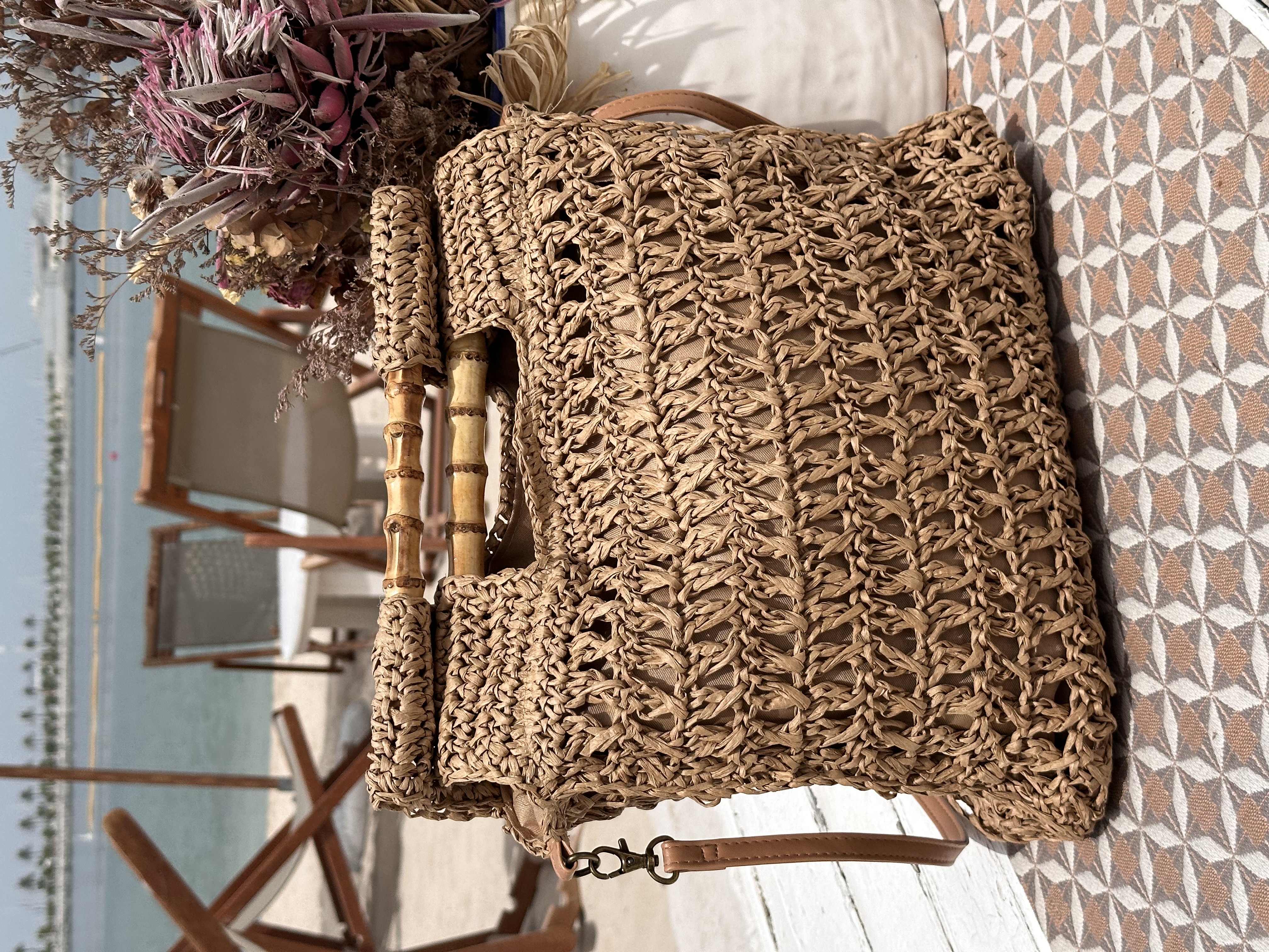 STRAW TOTE Bag W/Bamboo